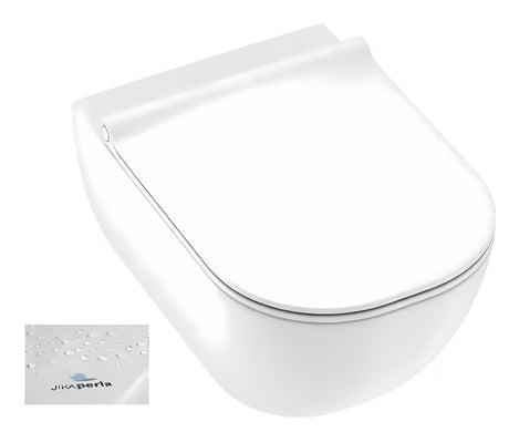 Bela viseča WC školjka Jika Mio-N s tehnologijo Rimless, skritim pritrjevanjem in površinsko obdelavo Jika Perla.