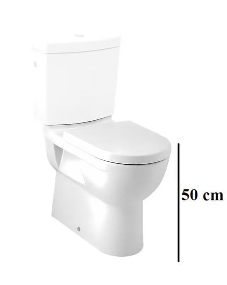 Bela WC školjka WC školjka kombi Jika Mio z globokim izpiranjem in odtokom Vario, brez kotlička in sedeža.