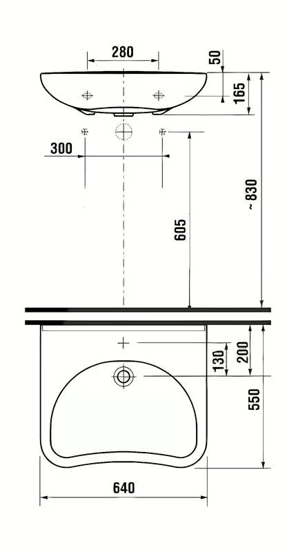 Jika Mio za invalide viseče keramički umivaonik bijeli s otvorom za pro slavinu u sredini, brez preliva