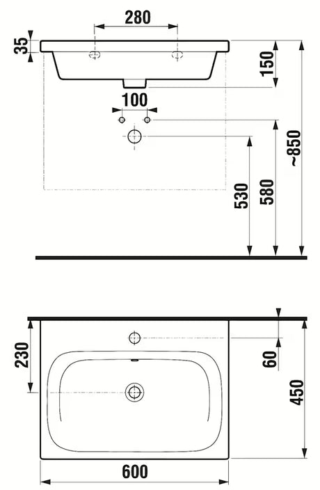 Viseče keramički umivaonik Jika Mio-N 60x45 cm u bijeloj boji s otvorom za pro slavinu u sredini