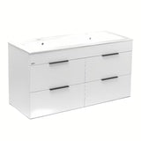 Bijeli viseča kopalniška omarica Jika Plan s keramičkim dvostrukim umivaonikom i ladicama s potpunim izvlačenjem.