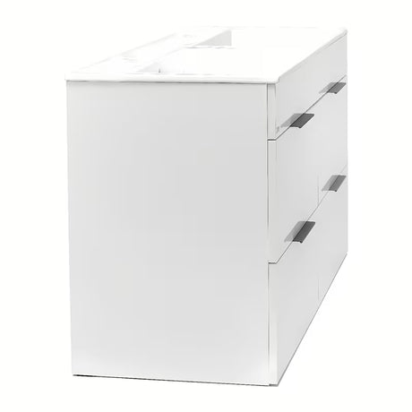 Bijeli viseča kopalniška omarica Jika Plan s keramičkim dvostrukim umivaonikom i ladicama s potpunim izvlačenjem.