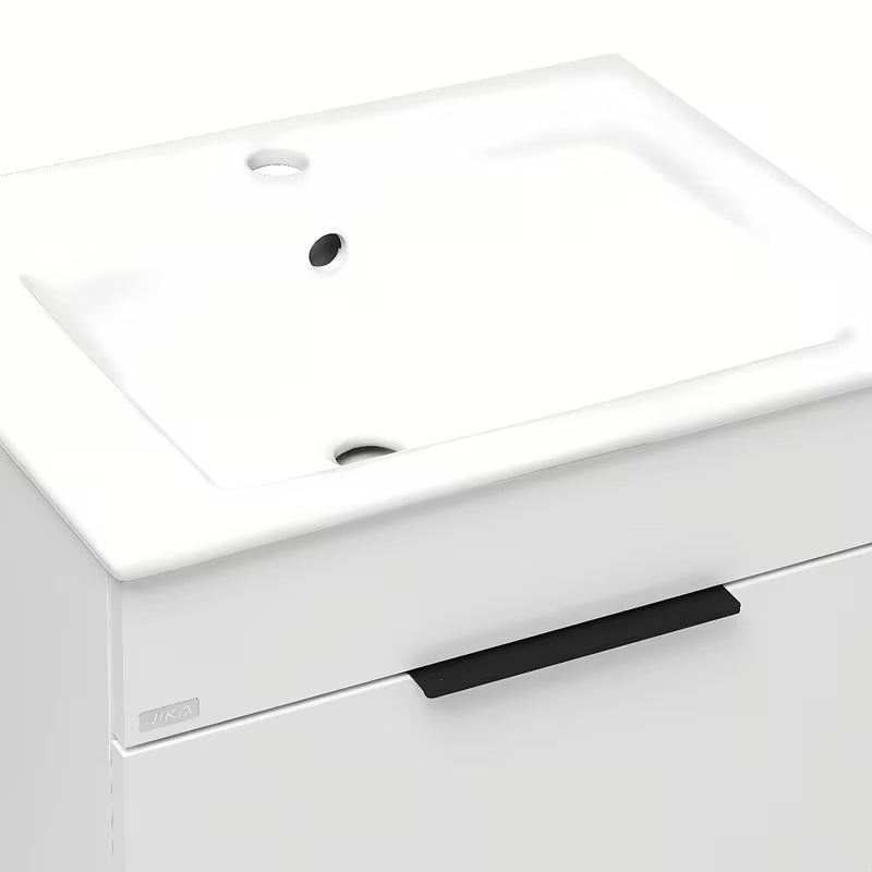 Bijeli ormarić s keramičkim umivaonikom viseča Jika Plan s ladicama s punim izvlačenjem