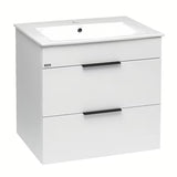 Bijeli ormarić viseča Jika Plan s keramičkim umivaonikom i ladicama s punim izvlačenjem.