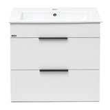 Bijeli ormarić viseča Jika Plan s keramičkim umivaonikom i ladicama s punim izvlačenjem.