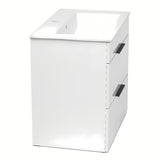 Bijeli ormarić viseča Jika Plan s keramičkim umivaonikom i ladicama s punim izvlačenjem.