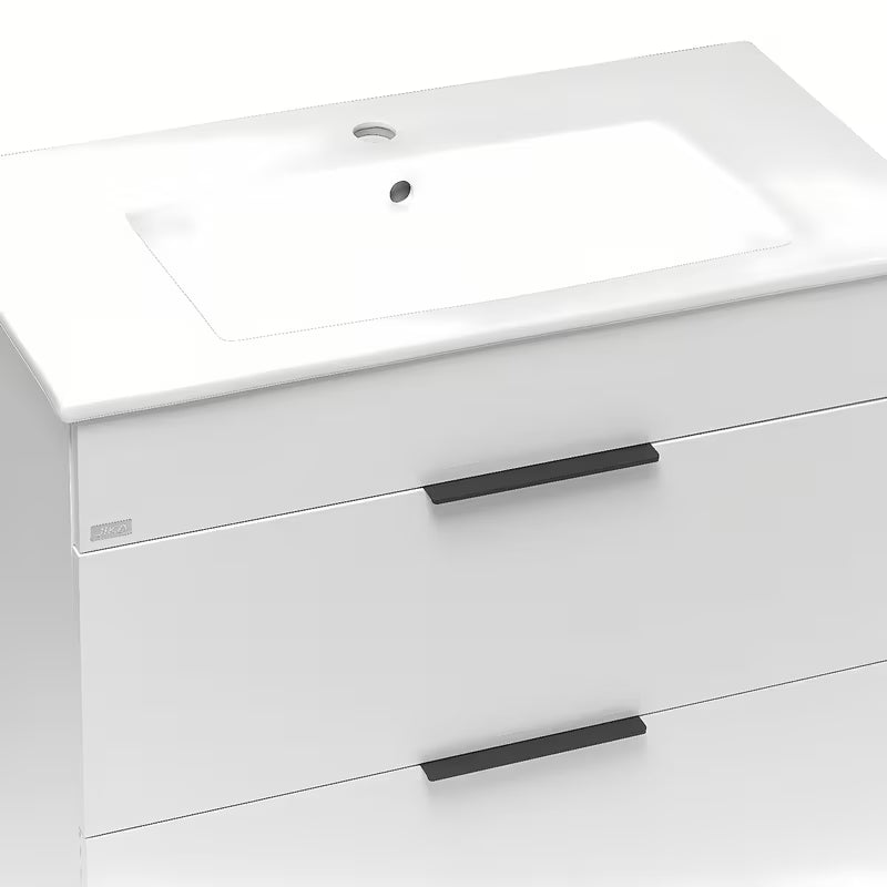 Viseča bijeli ormarić s keramičkim umivaonikom Jika Plan s ladicama i punim izvlačenjem