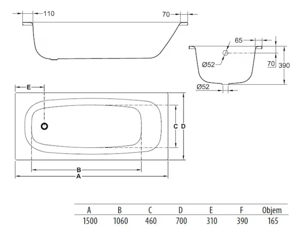Pravokotna kad Jika Siena Plus 150x70 cm od emajliranog čelika, prikladna za lijevu i desnu orijentaciju