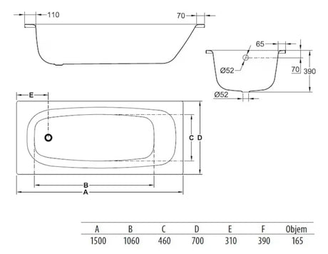Pravokotna kad Jika Siena Plus 150x70 cm od emajliranog čelika, prikladna za lijevu i desnu orijentaciju