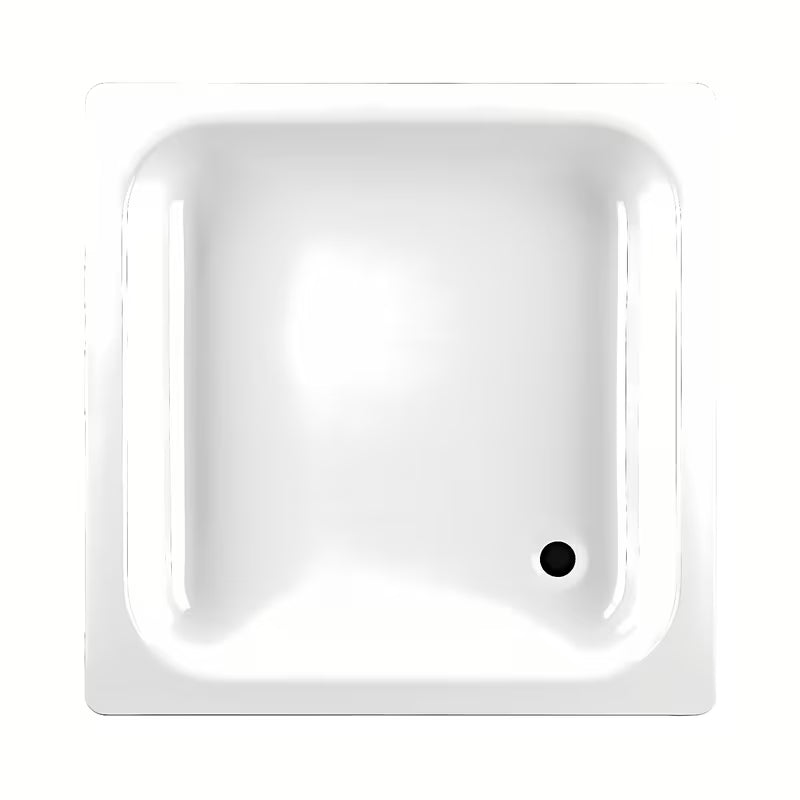 Bijela kvadratna tuš kad Jika 90x90 cm od emajliranog čelika s protukliznim utorima.