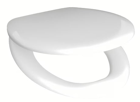 Bel duroplastni WC deska Jika Zeta z mehanizmom počasnega zapiranja mehko Zapiranje Soft Close in plastičnimi tečaji.
