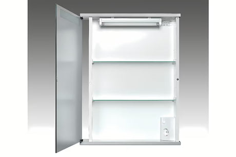 Bijeli omarica z ogledalom Jokey Cento 50 z osvetlitvijo i ladicom, 50 x 65 x 14 cm.