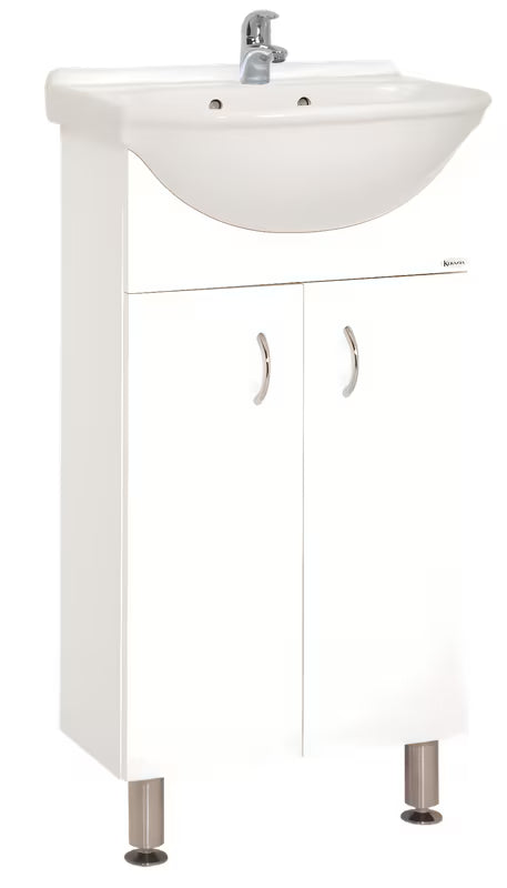 Bela omarica z umivalnikom Keramia Pro širine 43 cm, primerna za manjšo kopalnico.
