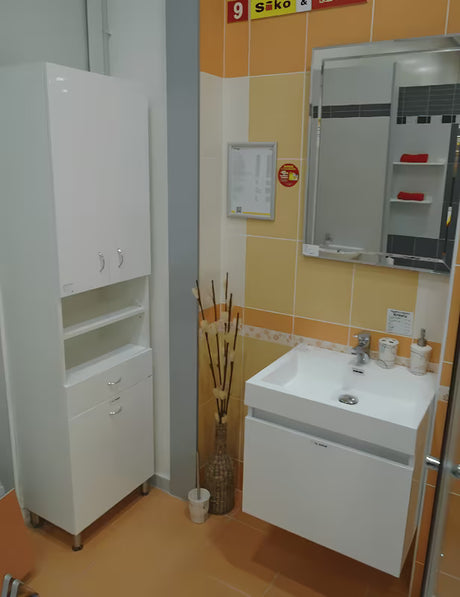 Keramia Pro bela kopalniška omarica v visokem sijaju z odstranljivo košaro za perilo