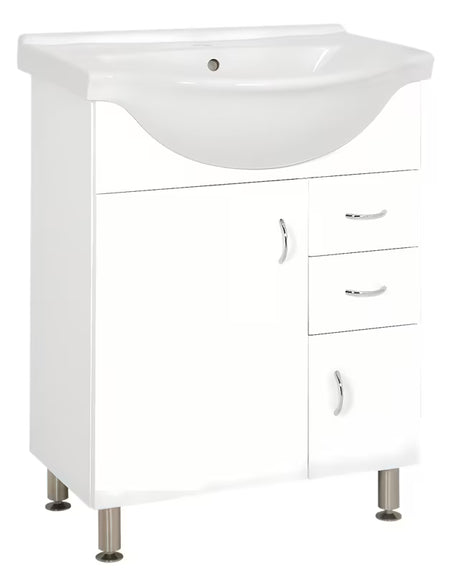 Bijela kopalniška omarica Keramia Pro s keramičkim umivaonikom, lakirane bočne i prednje površine.