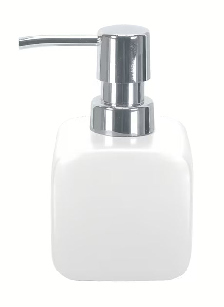 Bijeli samostoječi  dozator za tekući sapun Kleine Wolke Cubic jednostavnog, elegantnog dizajna.