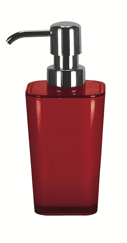 Crveni dozirnik za milo Kleine Wolke Easy kao dekorativni dodatak kupaonici.