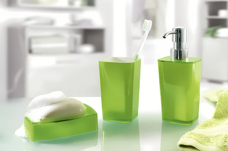 Zeleni dozirnik za milo Kleine Wolke Easy kao dodatak boje u kupaonici.