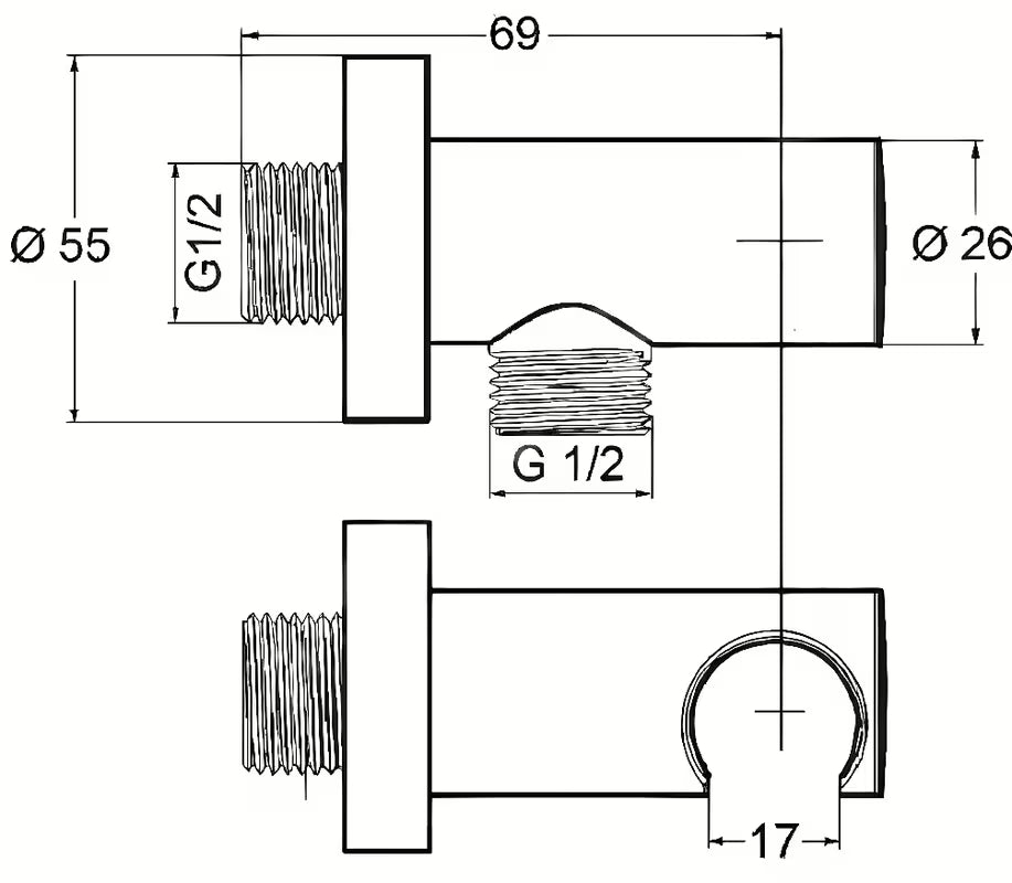 Podžbukni zidni priključak za tuš Kludi Chrome pro crijevo s konusnom maticom, priključak G 1/2