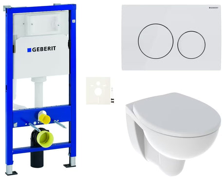 Viseči WC set Kolo Rekord z Rimfree školjko, modulom Geberit Duofix in belo splakovalno tipko Delta