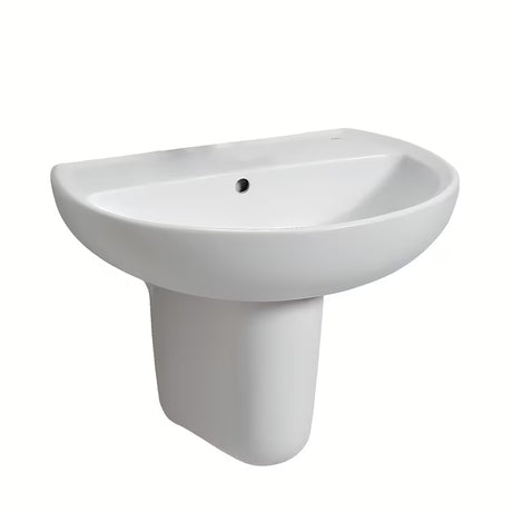 Bijeli ovalni viseči umivalnik Kolo Rekord brez odprtine za armaturo, dimenzije 55x42 cm.