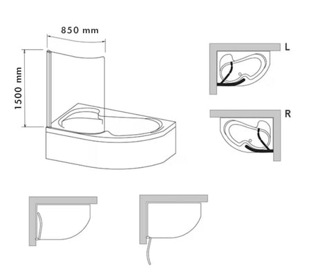 Preklopna stena za kopalno kad Laguna Fortuna 150 cm u krom izvedbi pro asimetričnu kadu Fortuna Plus.
