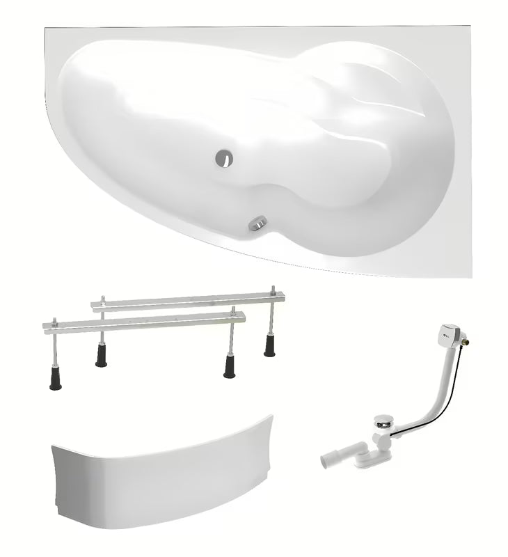 Desna asimetrična akrilna kada Laguna Luiza 150x95 cm s prednjom i bočnom oblogom