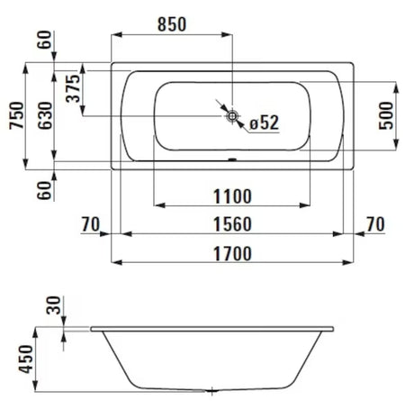 Pravokotna kad Laufen Bolsena 170x75 cm od emajliranog čelika sa zvučnom izolacijom