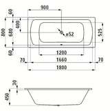 Pravokotna kad Laufen Bolsena 180x80 cm od emajliranog čelika sa zvučnom izolacijom i nogama