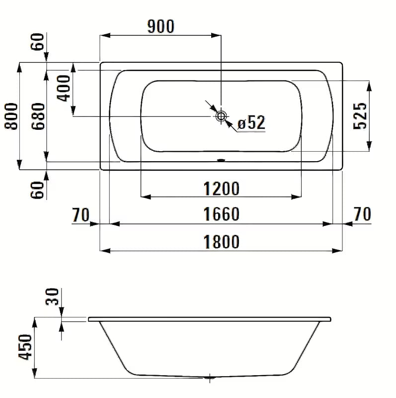 Pravokotna kad Laufen Bolsena 180x80 cm od emajliranog čelika sa zvučnom izolacijom i nogama