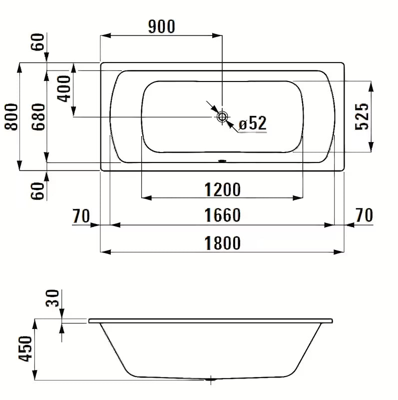 Pravokotna kad Laufen Bolsena 180x80 cm od emajliranog čelika sa zvučnom izolacijom i nogama
