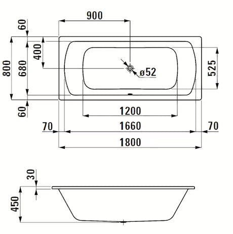 Pravokotna kad Laufen Bolsena 180x80 cm od emajliranog čelika sa zvučnom izolacijom i nogama