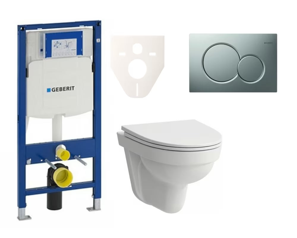 Viseči WC set Laufen Pro Nordic z modulom Geberit Duofix in tipkalom v mat krom izvedbi.