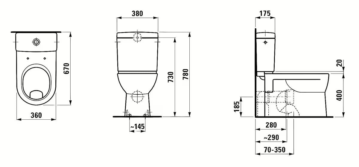 Laufen Pro WC monoblok v beli izvedbi brez splakovalnika in brez wc desko