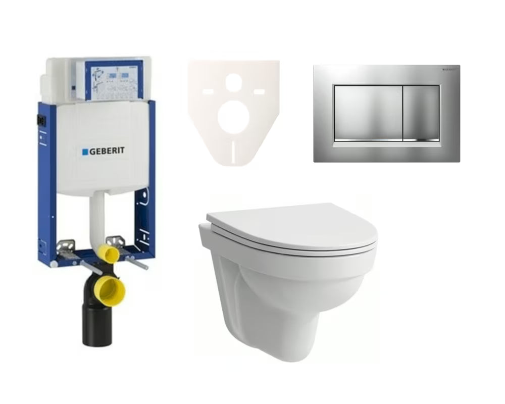 Viseči WC set Laufen Pro Nordic z modulom Geberit Kombifix in splakovalno tipko v mat kromu