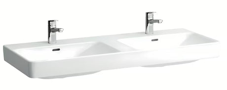 Beli keramični dvojni umivalnik Laufen Pro S 120 x 46 cm z dvema odprtinama pro za armaturo