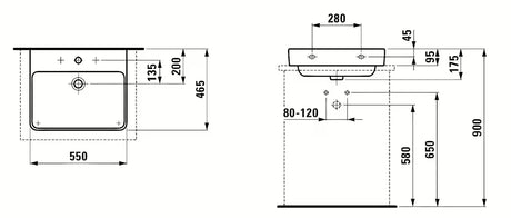 Bel viseče keramični umivalnik Laufen Pro S 55x46,5 cm z odprtino pro armaturo na sredini in prelivom.