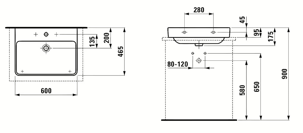 Bel keramični viseči umivalnik Laufen Pro S 60x46,5 cm z odprtino pro za armaturo na sredini