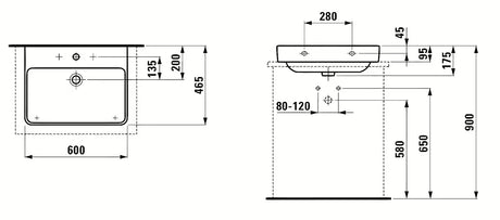 Bel keramični viseči umivalnik Laufen Pro S 60x46,5 cm z odprtino pro za armaturo na sredini