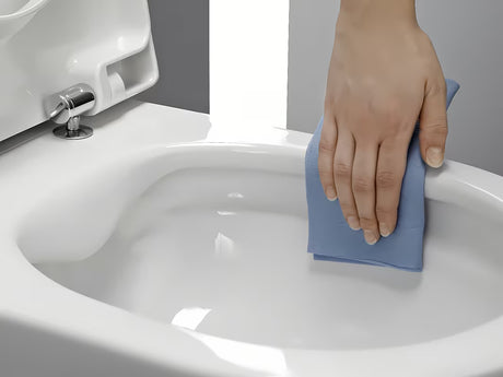 Bel viseča WC školjka Laufen Pro S z brezrobno izvedbo brez splakovalnega kroga in oglato zasnovo.