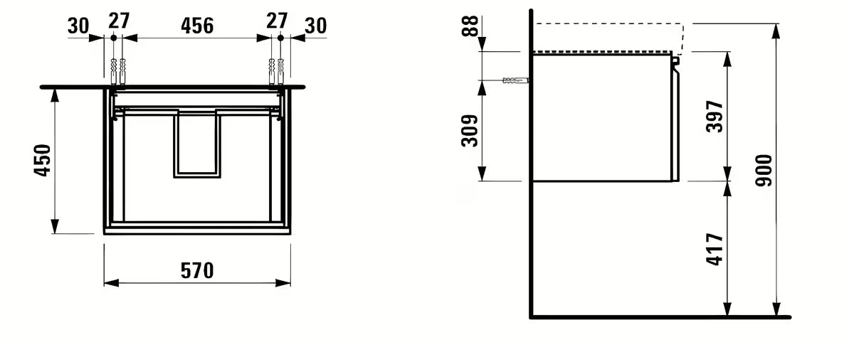 Viseča omarica pod umivalnikom Laufen Pro S bela s sijajno površino 57x45x39 cm