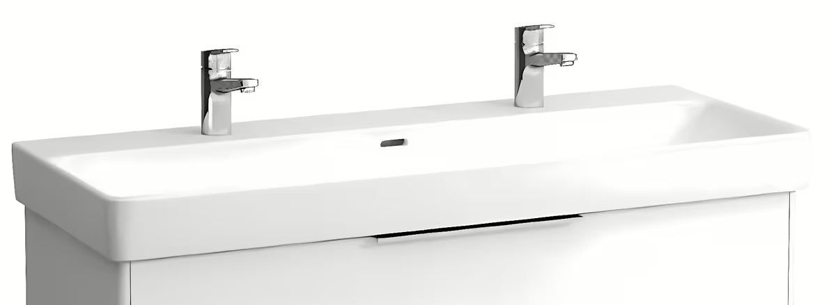 Bel viseče dvojni umivalnik Laufen Pro S 120x46 cm iz sanitarne keramike z dvema odprtinama pro armaturo.