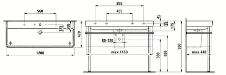 Bel viseče dvojni umivalnik Laufen Pro S 120x46 cm iz sanitarne keramike z dvema odprtinama pro armaturo.