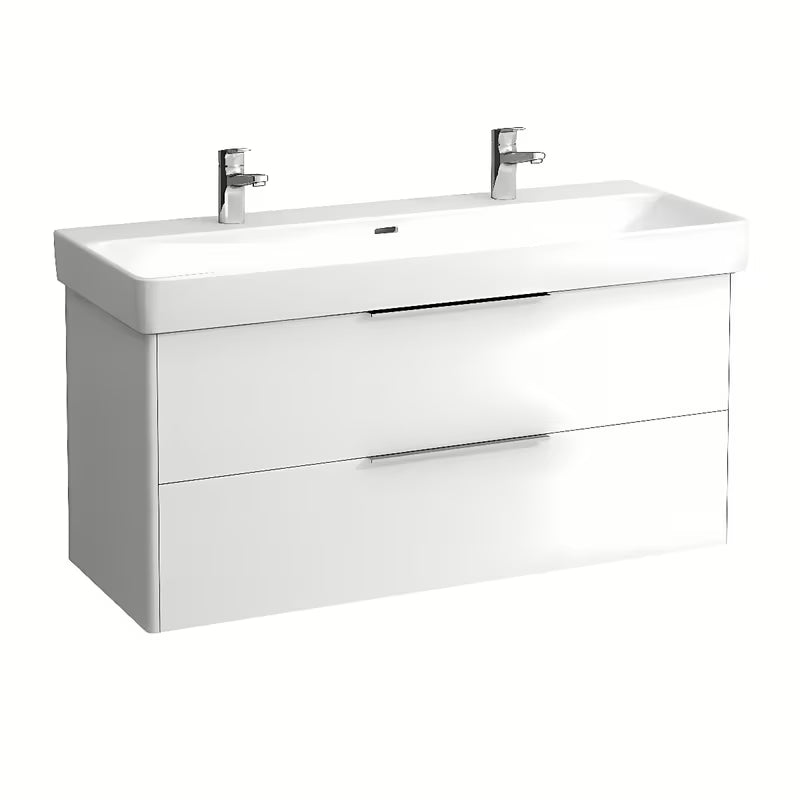 Beli viseče keramični umivalnik Laufen Pro S 120x46 cm z dvema odprtinama pro za armaturo