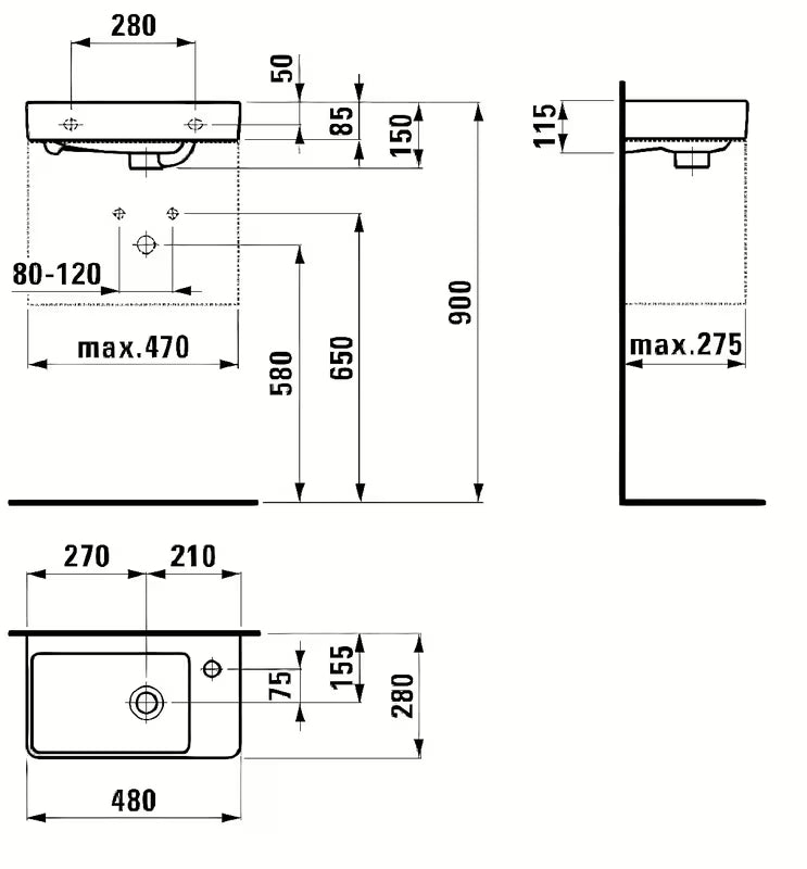 Bijeli keramički umivalnik Laufen Pro S 48x28 cm s otvorom pro za slavinu na lijevoj strani
