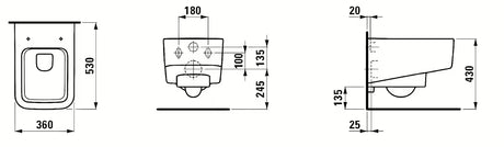 Bijeli viseča WC školjka Laufen Pro S bezrubnom izvedbom brez splakovalnega kroga i četvrtastim dizajnom.