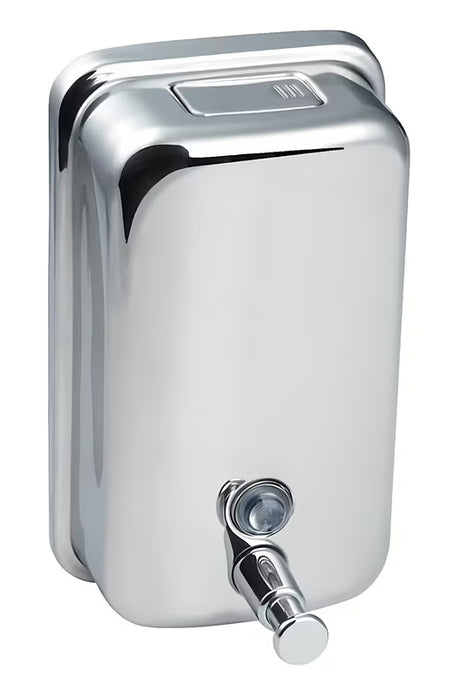 Eleganten stenski dozirnik za milo Chrome iz poliranega nerjavnega jekla s prostornino 850 ml.