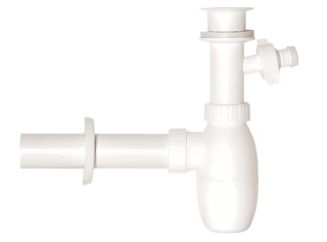 Bel plastični sifon za umivalnik SIKO Multi 5/4x40 s plastično rešetko in odcepom