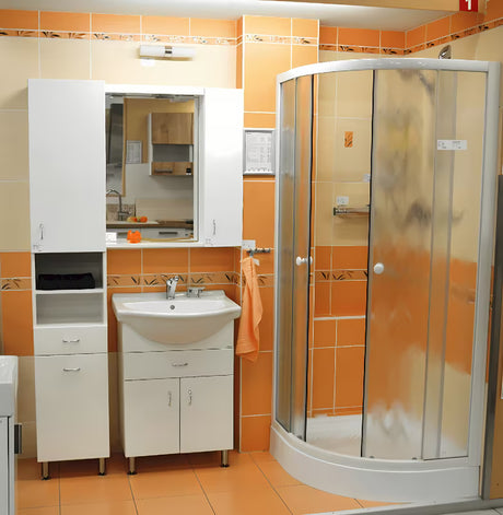 Bela četrtkrožna akrilna tuš kad 80x80x15 cm s protizdrsnimi utori