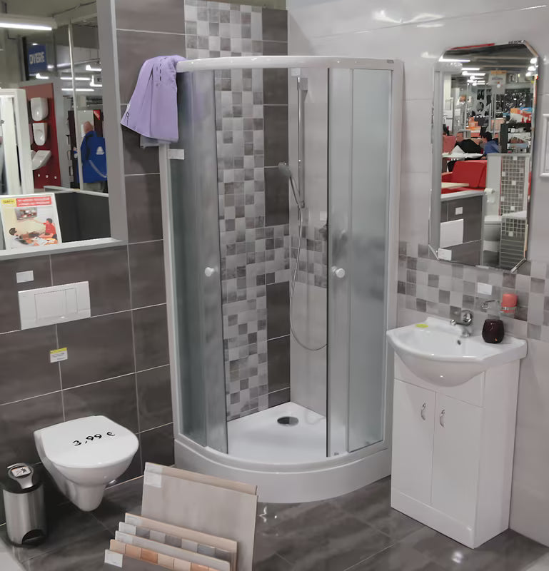 Bijela četvrtkružna akrilna tuš kad 80x80x15 cm s protukliznim utorima